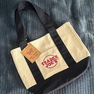 Trader Joe's Navy Blue and Cream Mini Canvas Tote Bag